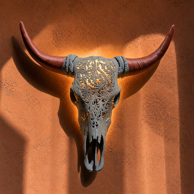 Tête de Buffle - Buffalo – Sculpture Murale Grise