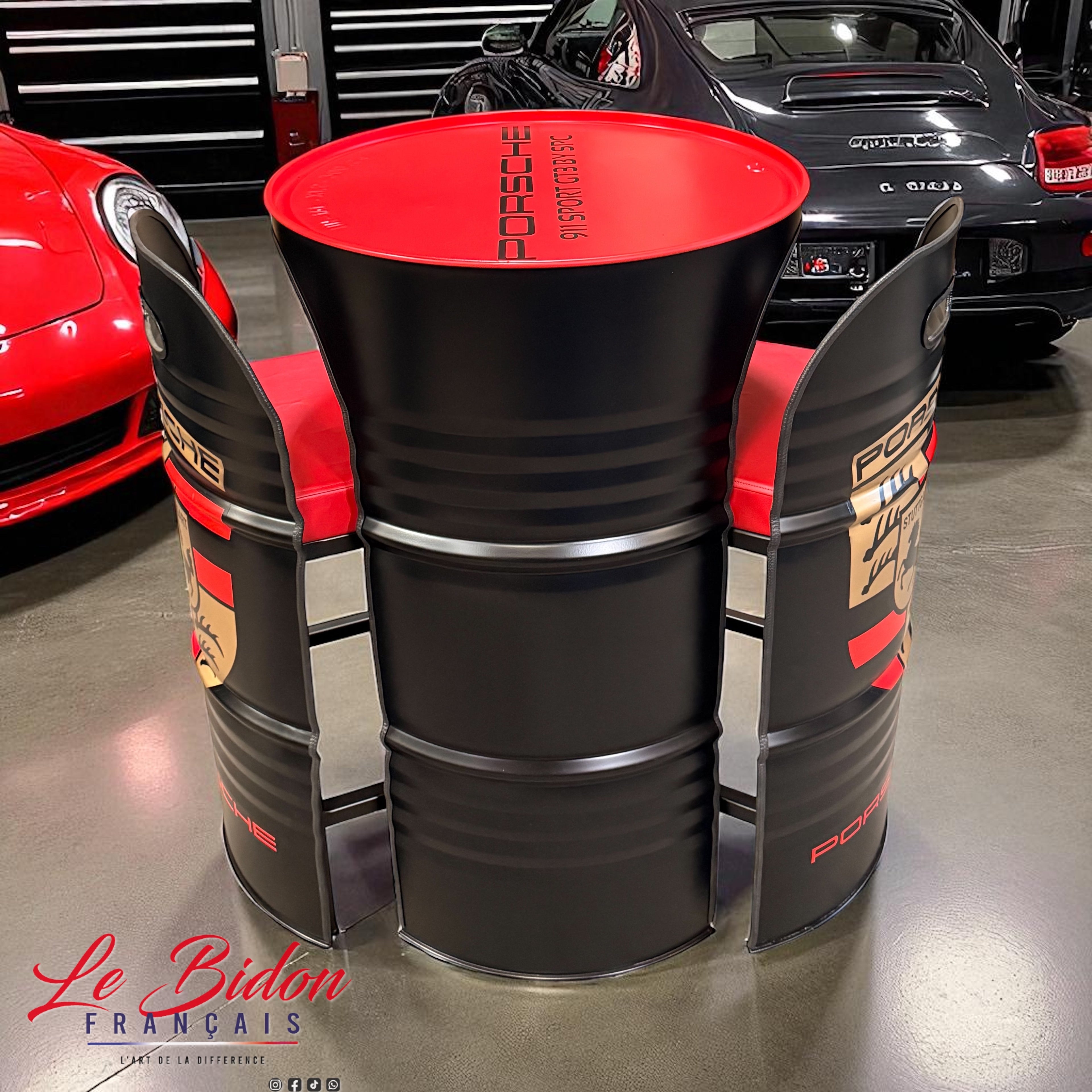 Combo Porsche – Bidon Tabouret Design Made in France