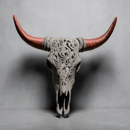 Tête de Buffle - Buffalo – Sculpture Murale Grise
